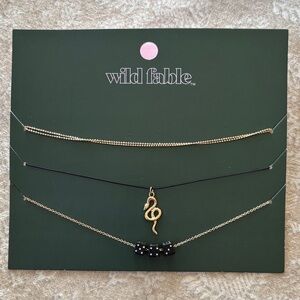 Brand New Wild Fable Gold Tone Necklace Set Layered Chain Snake Black Dice